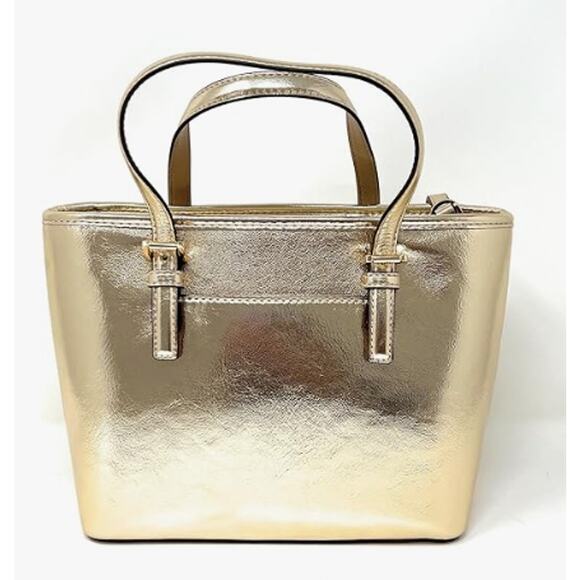 Michael Kors XS Carry All Jet Set Travel Tote Pale Gold Metallic Leather NWT - Picture 2 of 6